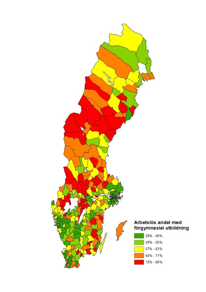 Förgymnasial utbildning arbetslös andel