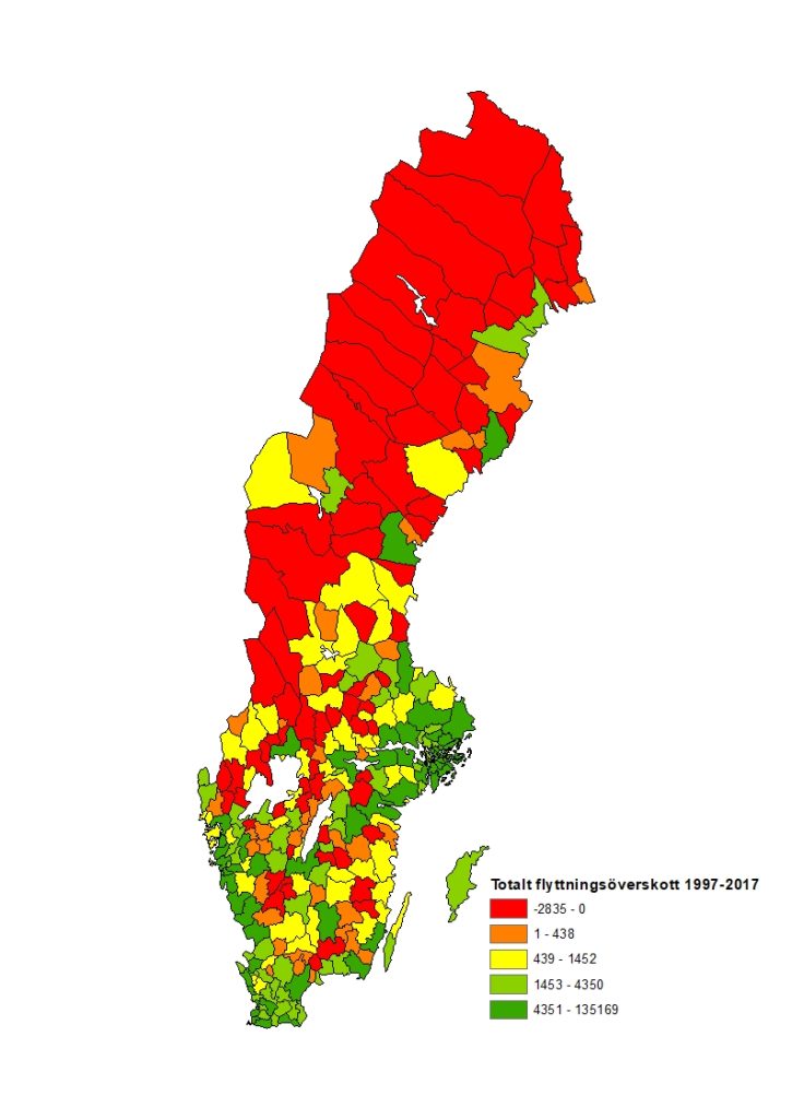 Totalt flyttningsöverskott 1997 till 2017