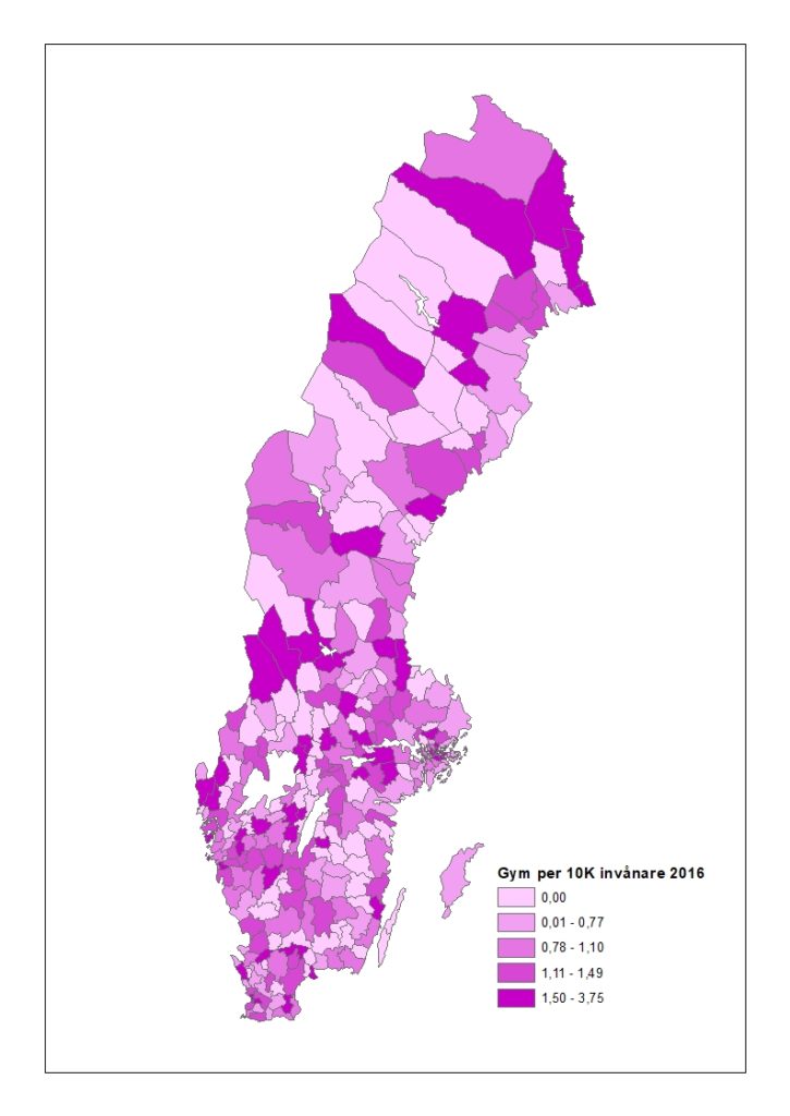 Gym per 10K invånare 2016