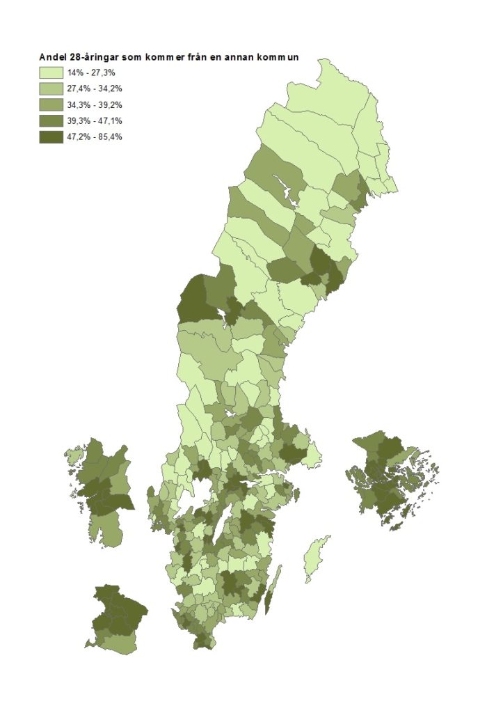 Andel 28åringar födda i en annan kommun