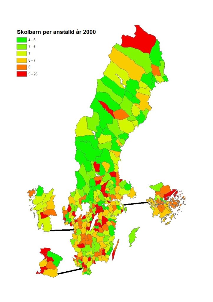 Skolbarn per anställd år 2000