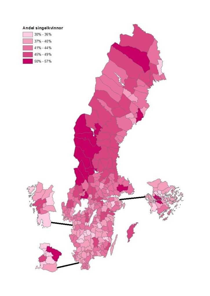 Andel singelkvinnor 20 till 64 år