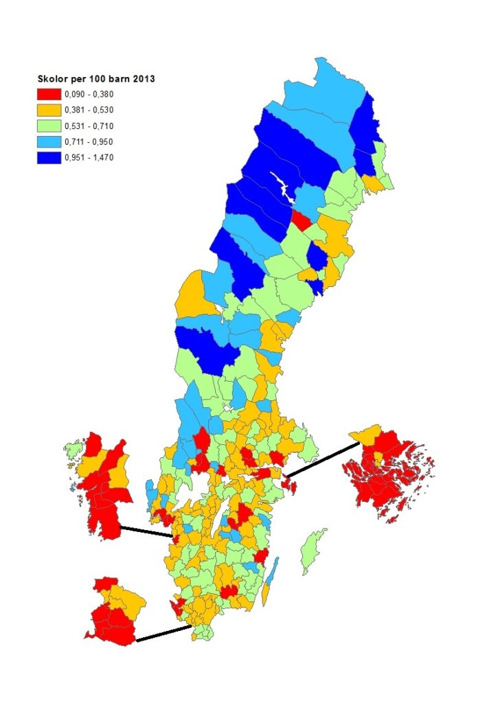 Skolor per 100 barn 2013