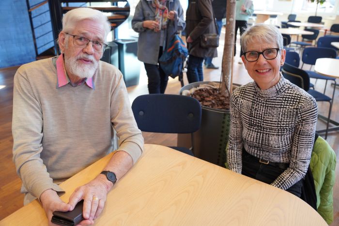 man and woman at table