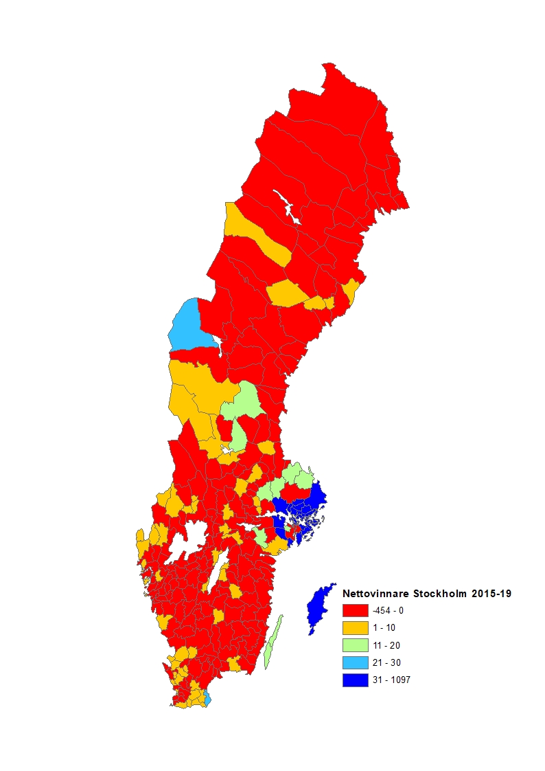 Nettovinnare mot Sthlm 2015-2019